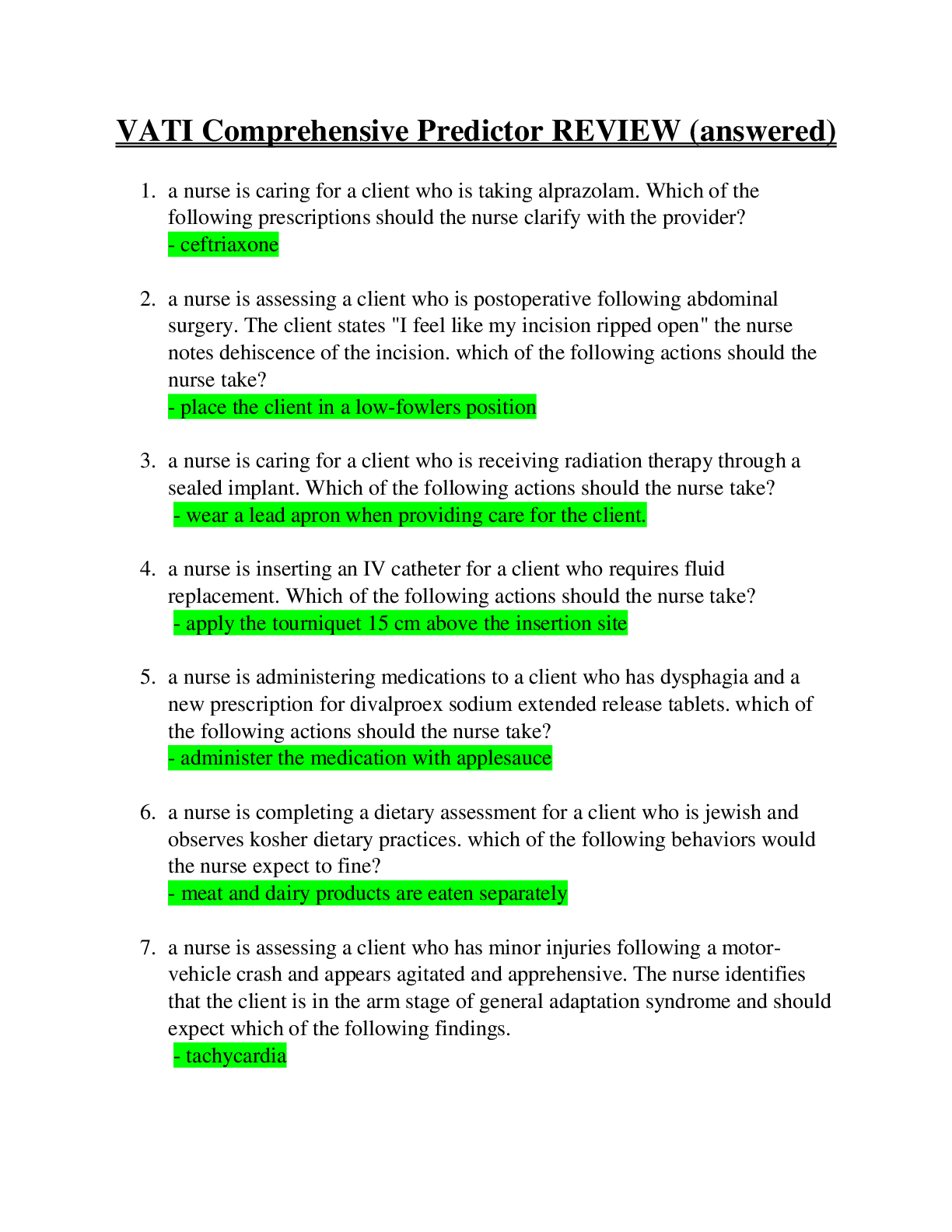Preview image for VATI Comprehensive Predictor REVIEW Fall 2021/2022; All 160 questions already solved 100% correctly.